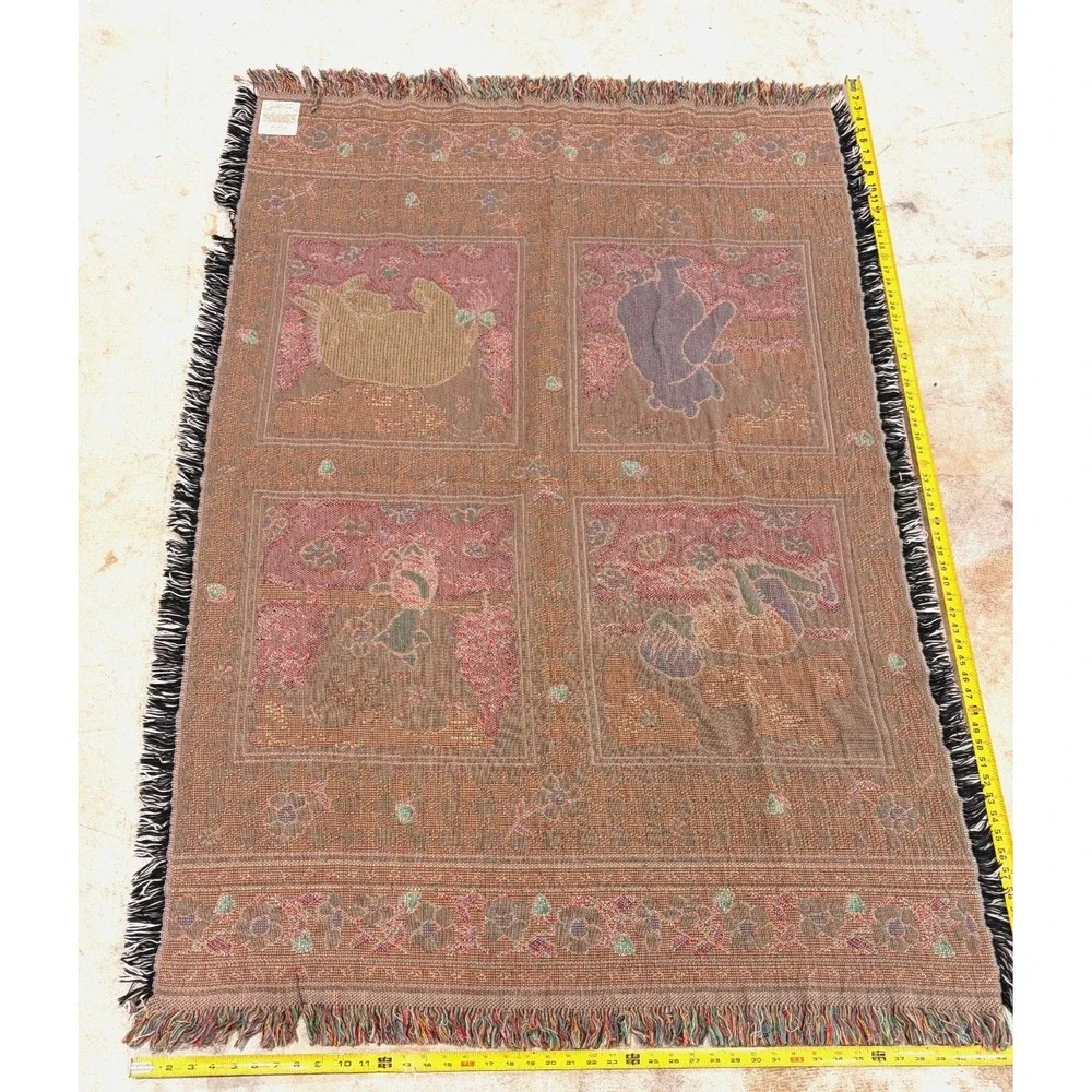 Disney Classic Pooh Woven Throw Blanket 43x65 Cotton Fringe Made USA Piglet